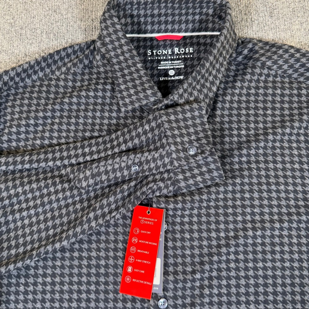 Stone Rose Mens T-Series Houndstooth Dress Shirt Navy Grey XXL NWT #2910